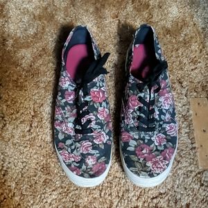 Green and pink floral sneakers
